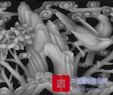 灰度图花上玉鸟