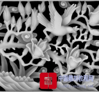 灰度图展翅欲飞花鸟