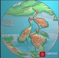 精雕仙鹤图，浮雕图，灰度图，精雕图，黑白图