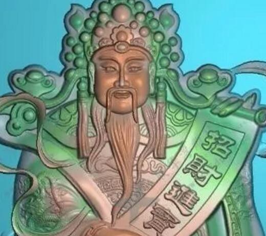  财神爷，招财进宝精雕图库，灰度图，浮雕图，