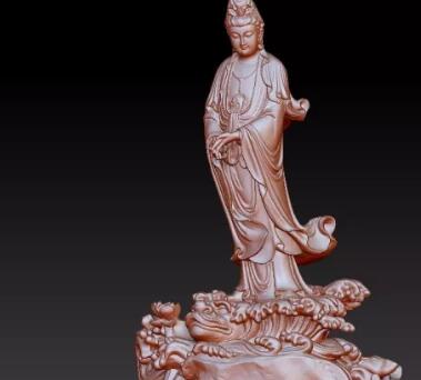 观音踏浪，圆雕图，zbrush三维立体图， 财神福，