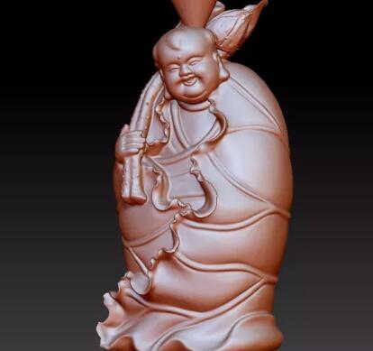 荷花童子， 圆雕图，zbrush三维立体图， 财神福，