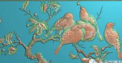 檀雕花鸟背，精雕图库，灰度图，浮雕图，雕刻