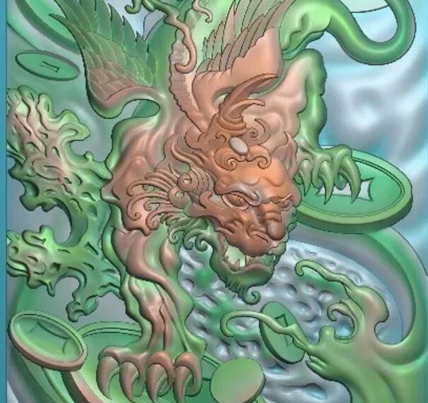 龙牌头尾，精雕图库，灰度图，浮雕图，雕刻图