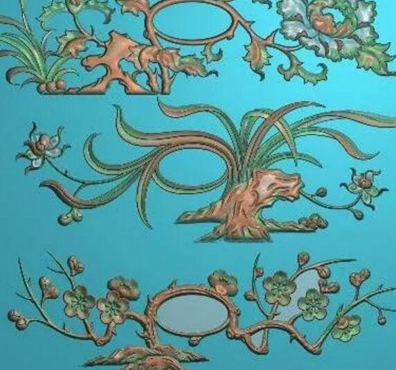 四季花抽斗，精雕图库，灰度图，浮雕图，雕刻