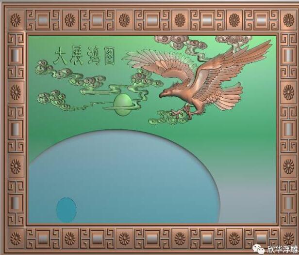  茶盘大展鸿图, 精雕图库，灰度图，浮雕图，雕