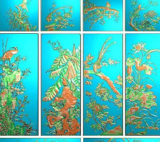 富贵荣华顶箱柜套精雕图库，灰度图，浮雕图，