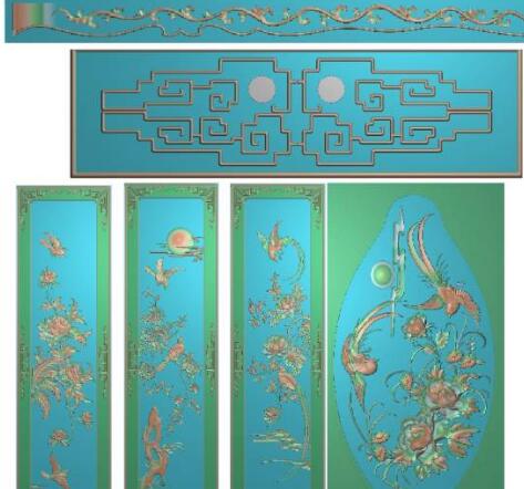 花好月圆大衣柜精雕图库，灰度图，浮雕图，雕