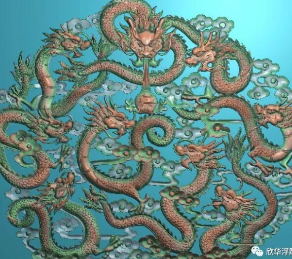 九龙太平精雕图库，灰度图，浮雕图，雕刻图库