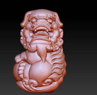 手把件狮子绣球 圆雕图，zbrush三维立体图， 财神