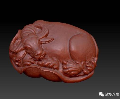 荷叶牛圆雕图，zbrush三维立体图， 财神福，圆雕