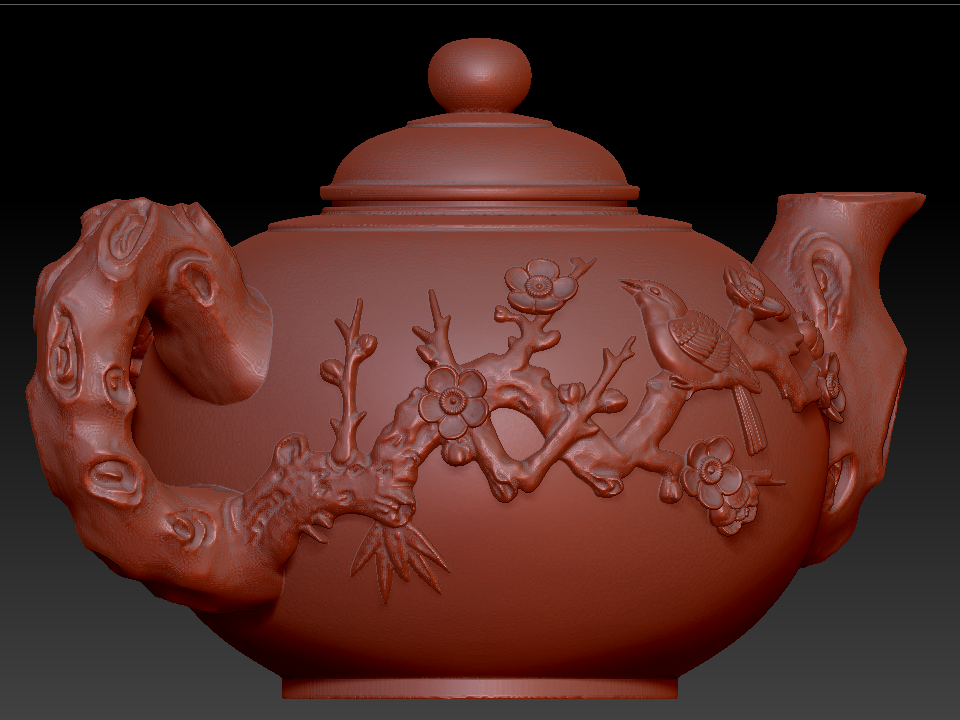 花鸟茶壶zbrush圆雕图stl三维立体
