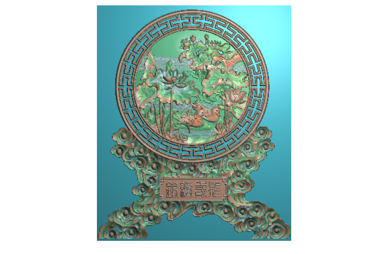 精品荷花鸳鸯台屏图.jdp精雕木雕玉雕灰度图库