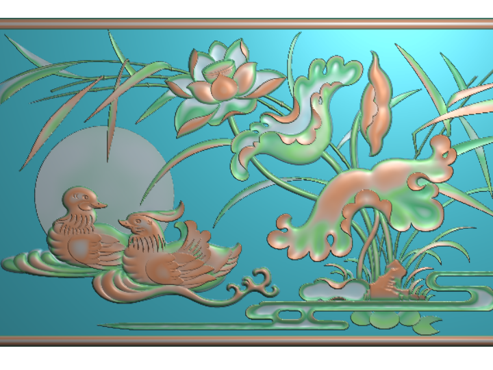 鸳鸯戏水精雕浮雕精品图库
