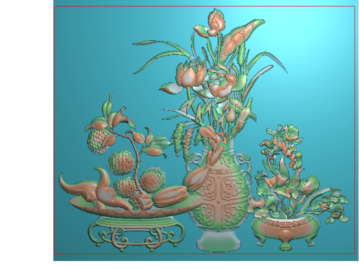 博古 四季花瓶 精雕浮雕灰度图