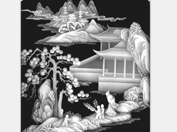 山水 建筑4 灰度图