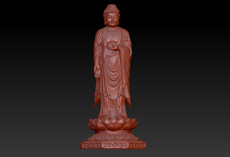释迦摩尼站莲zbrush圆雕图stl三维立体