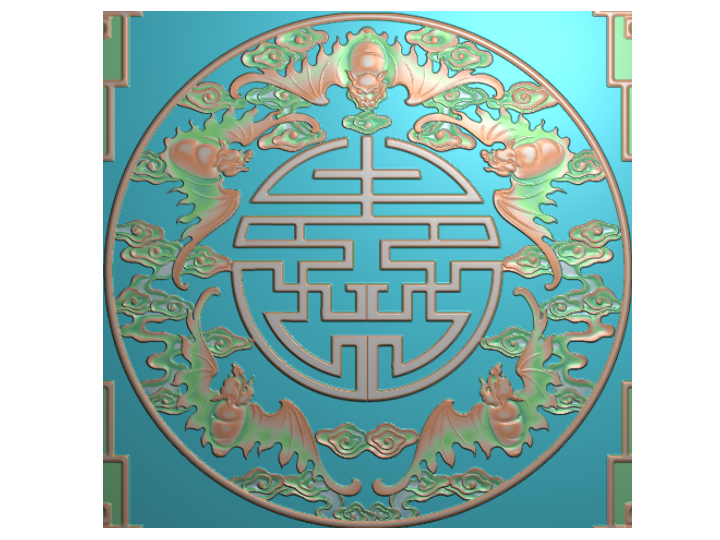 五蜒捧寿板  精雕图