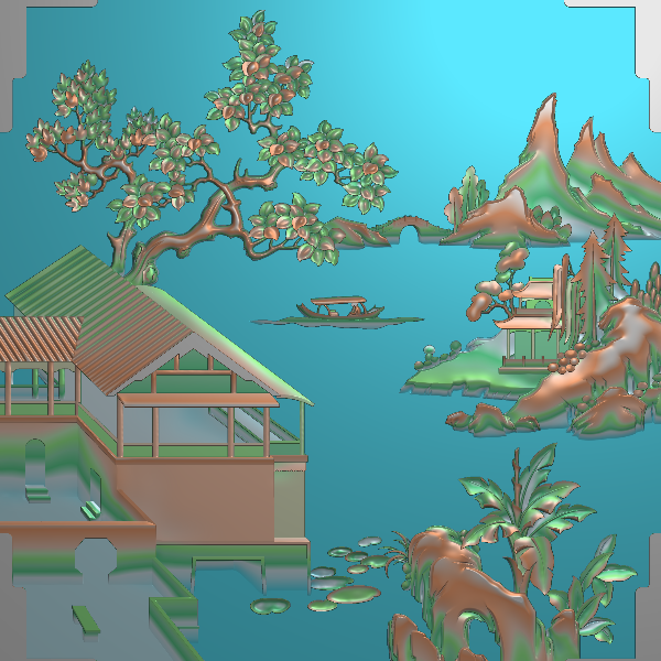 山水4  精雕图
