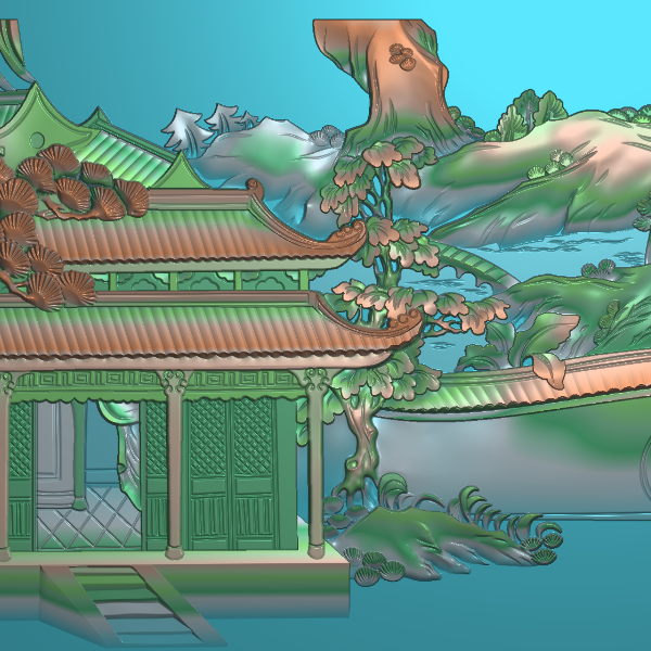 山水中图  精雕图