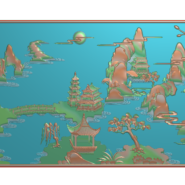 山水靠背  精雕图