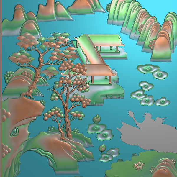 山水小图2  精雕图