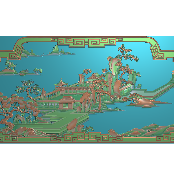 山水背板中1 精雕图