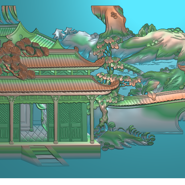 山水房子   精雕图