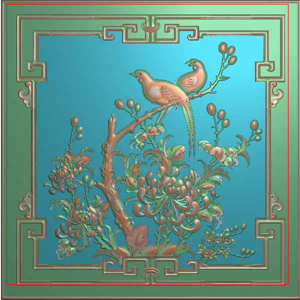 菊花鸟精雕图A37