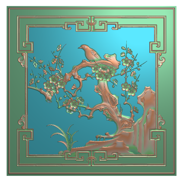 梅花鸟带框精雕图A36