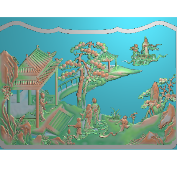 山水人物精雕图A17