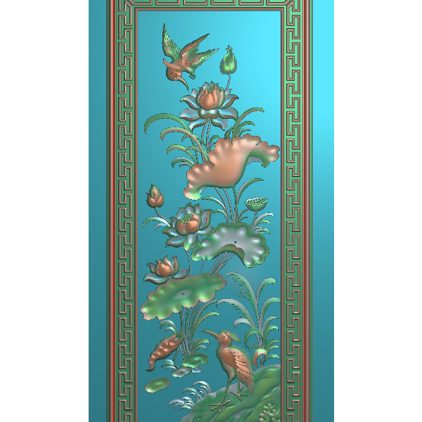 荷花鸟精雕图