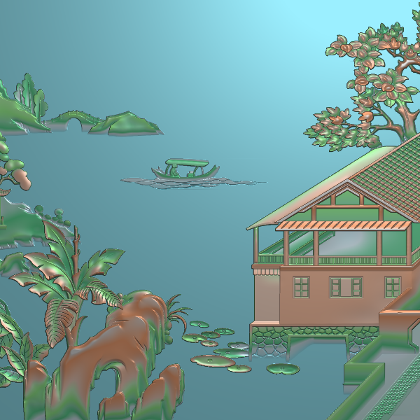 经典山水床精雕图