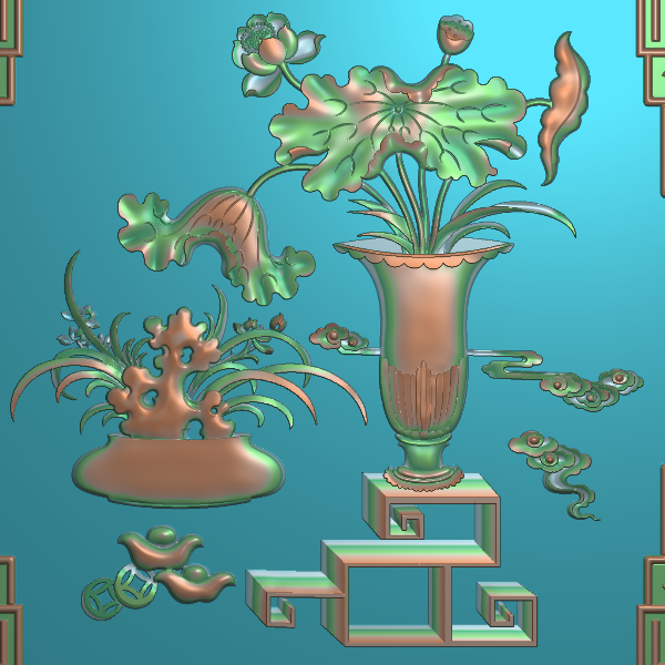 荷花花瓶精雕图