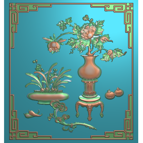 牡丹花瓶1精雕图