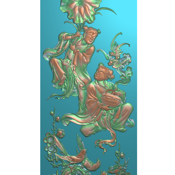 何仙二姑精雕图