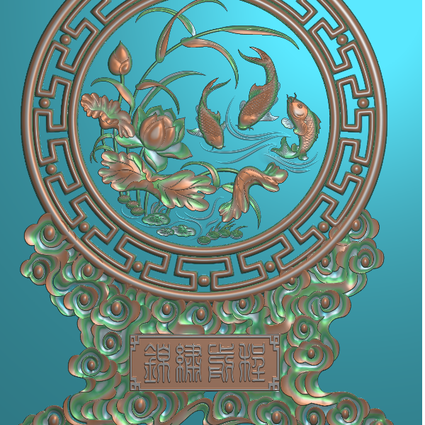 精品鲤鱼戏莲台屏图精雕图