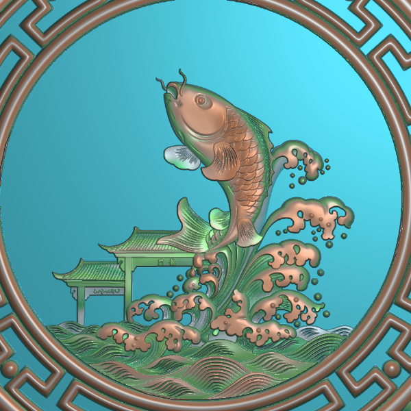 鲤鱼跃龙门精雕图
