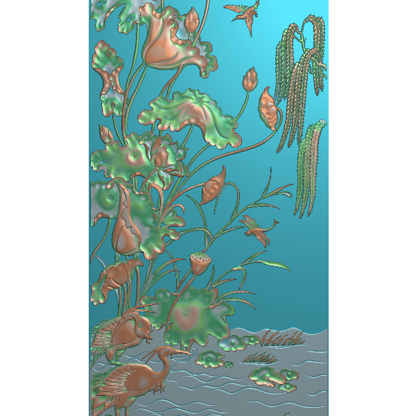 大门板【荷花】精雕图