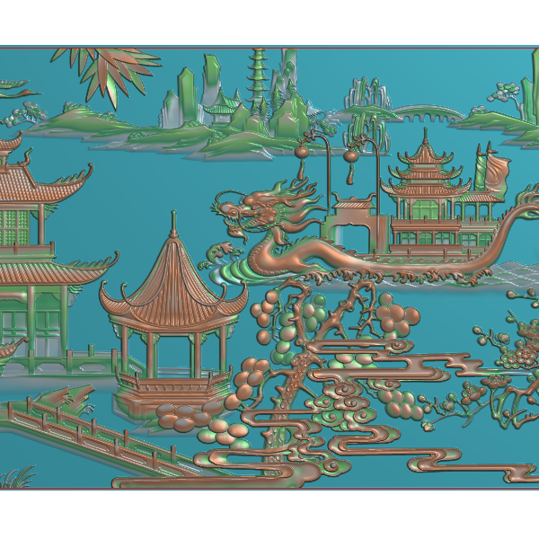 山水大板沙发靠背精雕图
