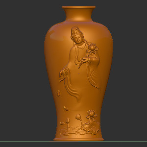 石雕木雕观音花瓶立体圆雕图3D打印文件