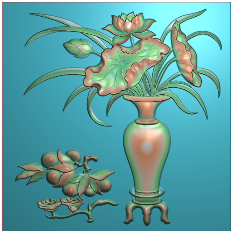 花瓶荷花20精雕浮雕灰度图