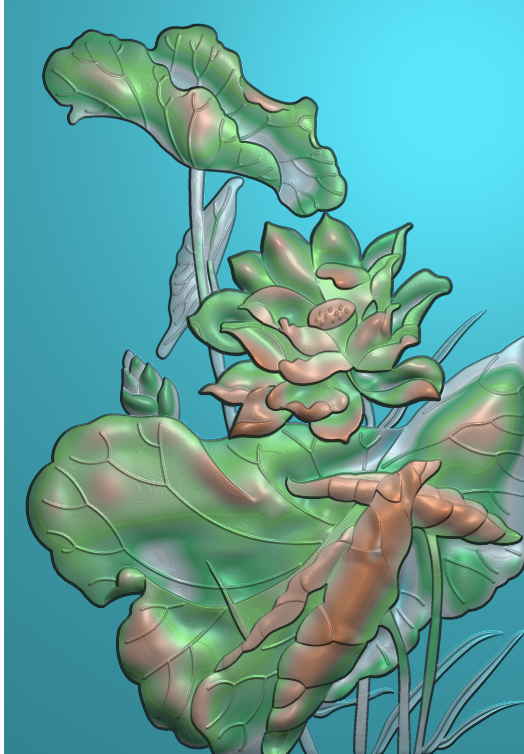 荷花25精雕浮雕灰度图