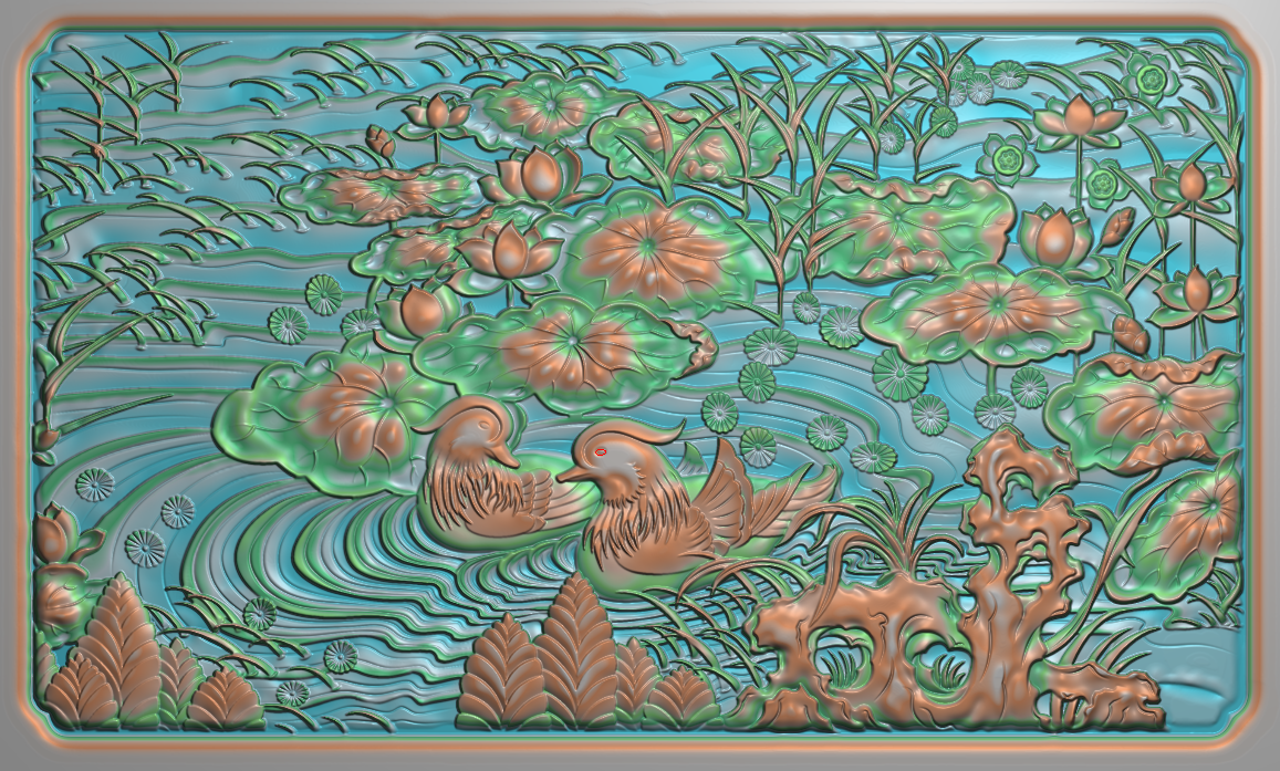 荷花鸳鸯27精雕浮雕灰度图