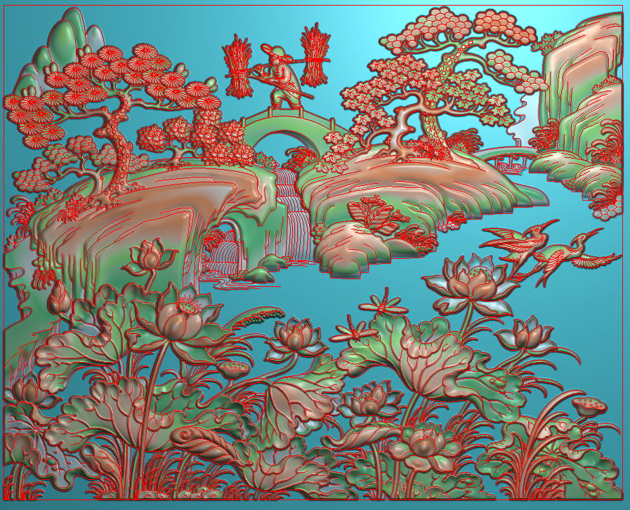 荷花54精雕浮雕灰度图