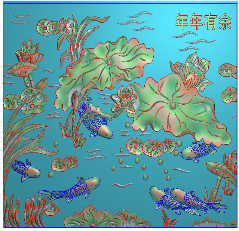 年年有鱼精雕浮雕灰度图