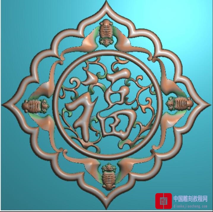精雕图四角蝙蝠福字精品花