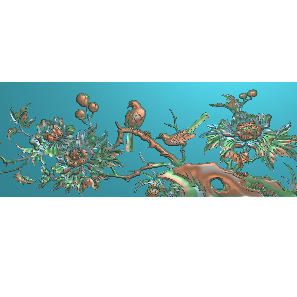 牡丹花鸟精雕图A97